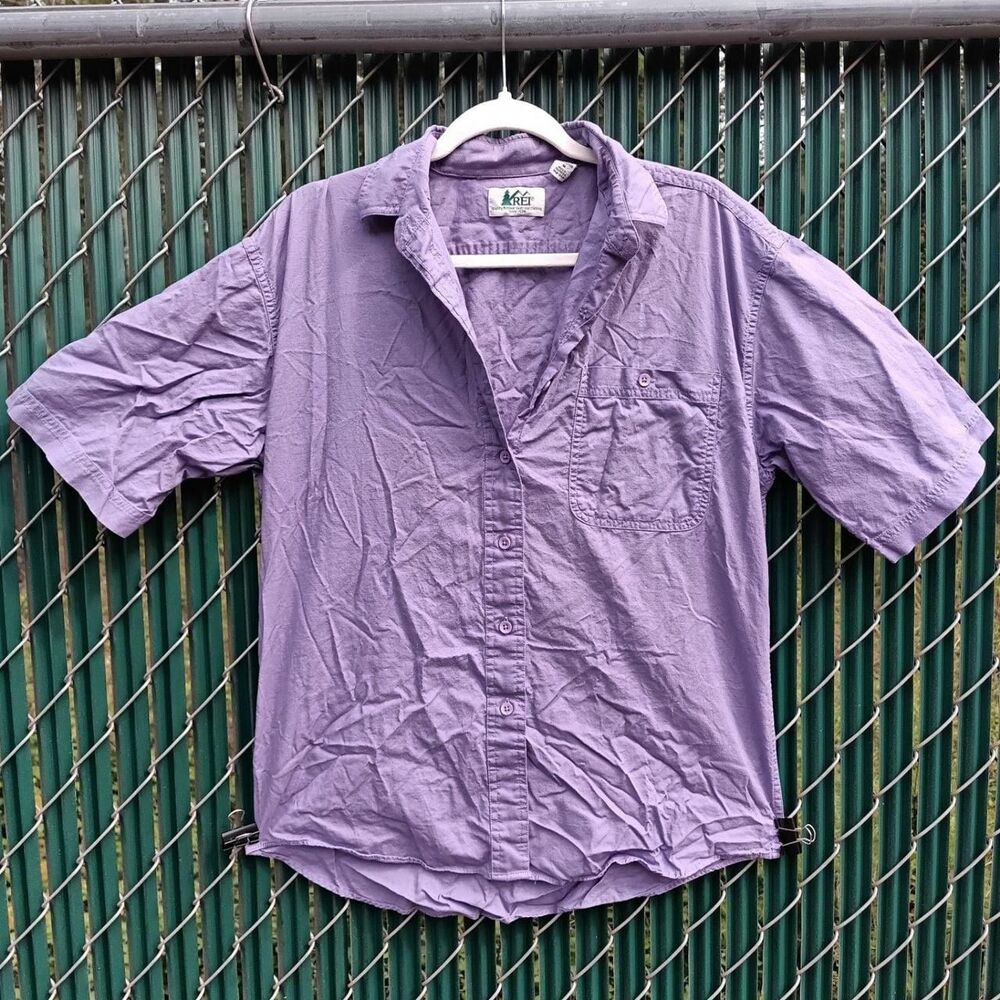 REI Women's 100% Cotton Short Sleeve Button-Down Shirt Purple